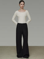 unspoken High Waist Tailored Tie Waist Minimal Workwear Breathable Straight Wide Leg Pants