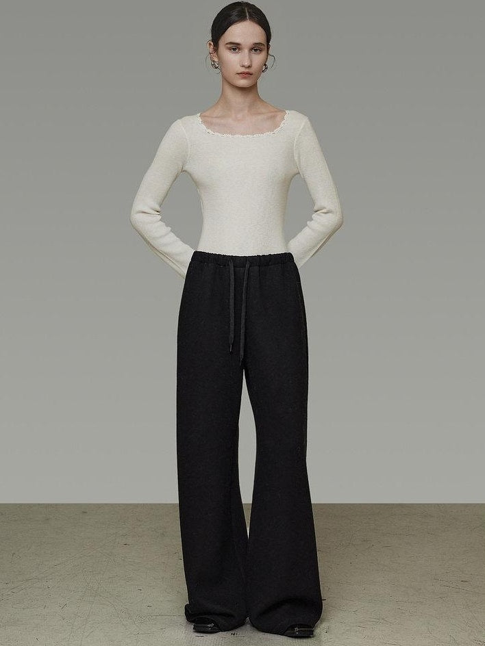unspoken High Waist Tailored Tie Waist Minimal Workwear Breathable Straight Wide Leg Pants