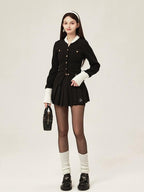 ikyou Warm Cotton Slim Embroidered Pocket Office Long Sleeve Button Solid Blouses