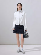 ikyou Ultra Light Lyocell Cotton Casual Stand Collar Short Zip White Cropped Jackets