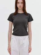 fano Soft Cotton Stretch Korean Slim Fit Short Sleeve Deep Gray Basic Crop Tops