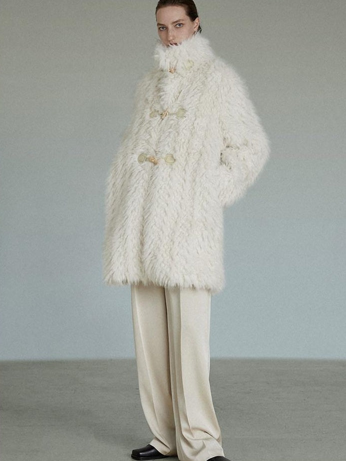 unspoken Ivory High Neck Button Closure Minimalist Workwear Midlength Women Long Coats