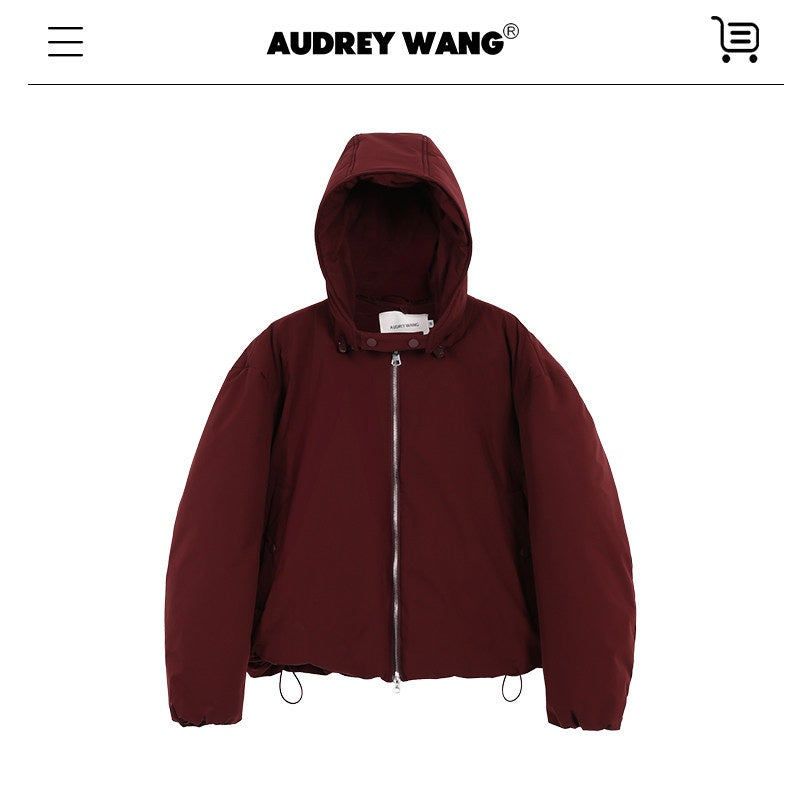 audreyyang_Warm_90%_White_Duck_Down_Zip_Loose_Fit_Detachable_Hood_Burgundy_Brown_Hoodie_MISSTT