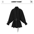 audreyyang Tie Front Vintage Oversized Batwing Sleeve Women Polyester Cropped Jackets