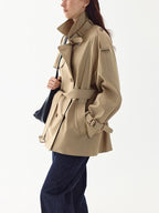 fano Double Breasted Short Loose Fit Commuter For Women Khaki Pink Beige Trench Coats