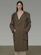 unspoken Viscose Blend Loose Fit Single Breasted Minimalist For Women Brown Long Coats