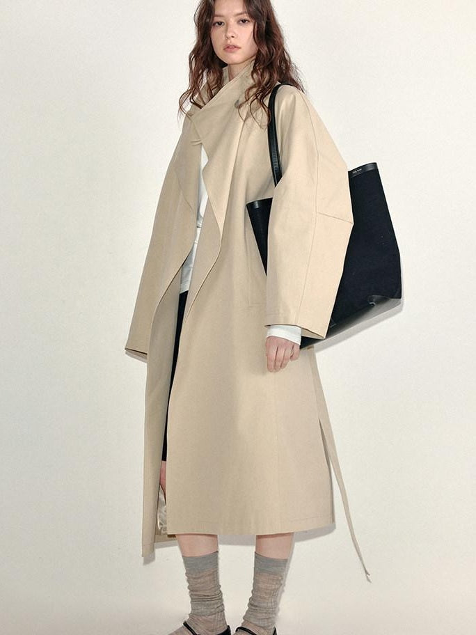 fano Lyocell Cotton Long Relaxed Korean Casual Single Breasted Beige Trench Coats
