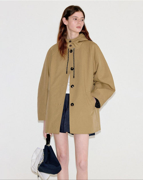 fano Cotton Blend Single Breasted Korean Loose Mid Length Khaki Women Trench Coats