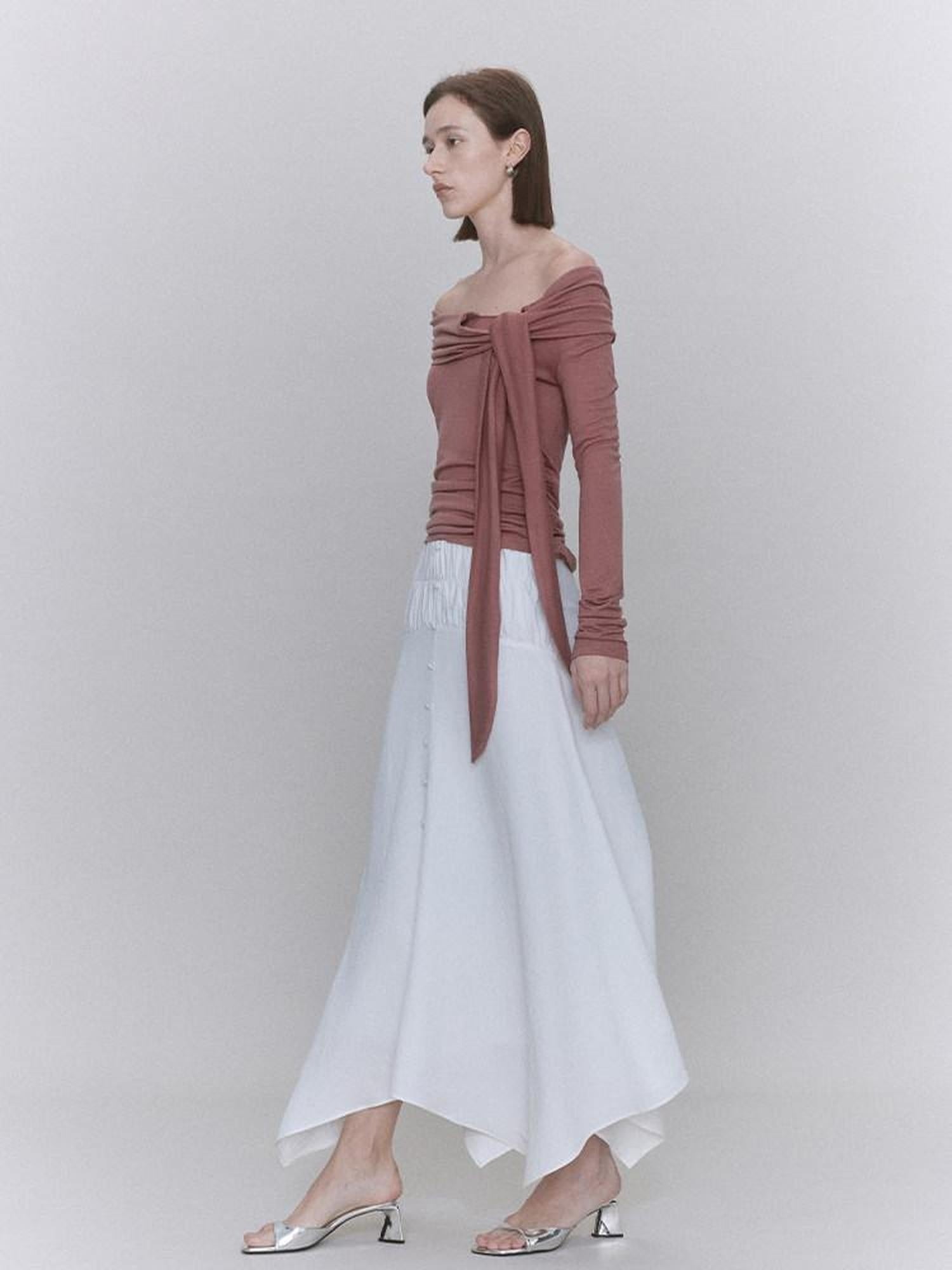 someone sometimes Recycled Viscose Linen Blend High Waist Asymmetric A Line Women Maxi Skirts