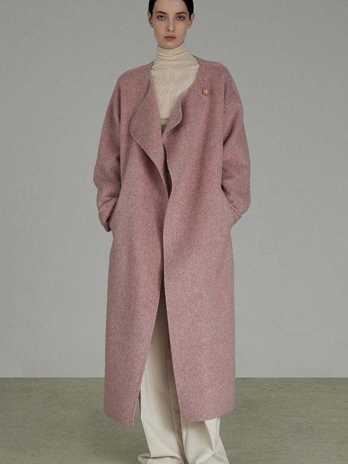 unspoken Pure 100 Wool Pockets Longline Straight Minimalist Commuter Women Wool Coats