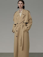 unspoken Pure Cotton Double Breasted Long Straight Minimal Women Khaki Trench Coats