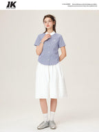 ikyou High Waist 100 Percent Cotton Resin Colorfast A Line Casual White Midi Skirts