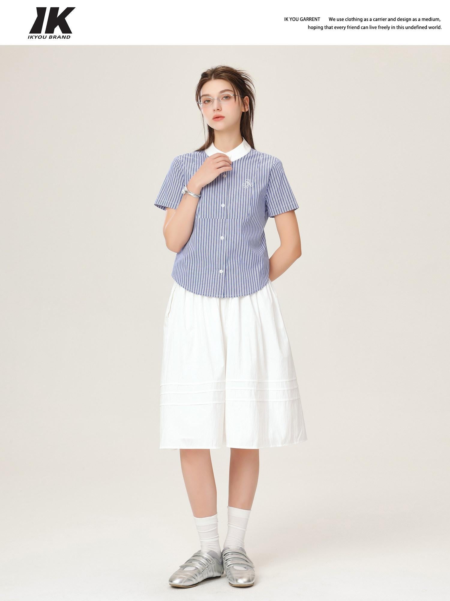 ikyou High Waist 100 Percent Cotton Resin Colorfast A Line Casual White Midi Skirts