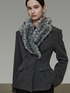 unspoken Wool Blend Double Breasted Slim Lapel Tailored Minimal Workwear Gray Short Coat