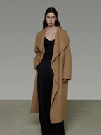 unspoken Thick 100 Percent Sheep Wool Long Loose Lapel Minimalist Sand Brown Wool Coats