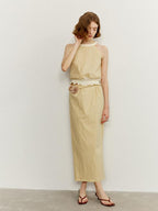 someone sometimes Ruffle Original Slim Fit Melon Halter Cotton Mix Top & Skirt Sets