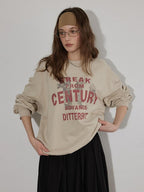 Lofi choose Oversized Letter Print Crewneck Pullover Commuter Style Women Oatmeal Sweatshirt