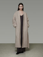 unspoken Cozy Sheepswool Belted Loose Fit Minimal Office V-neck Mid Length Wool Coats