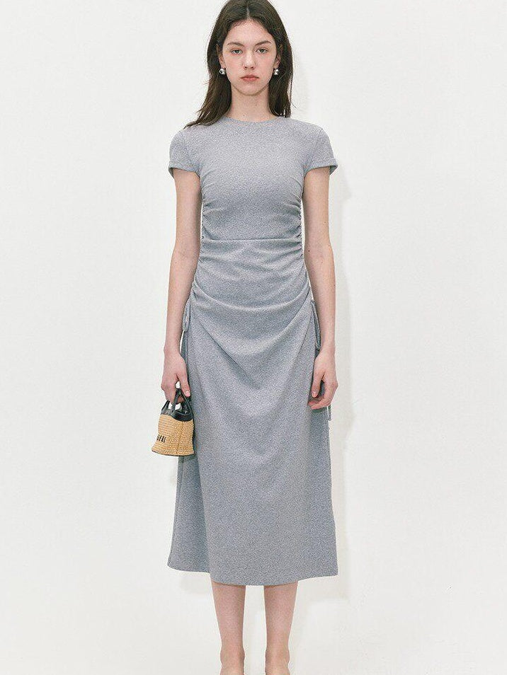 fano Soft Cotton Knit High Waist A Line Button Mock Neck Midi Dresses