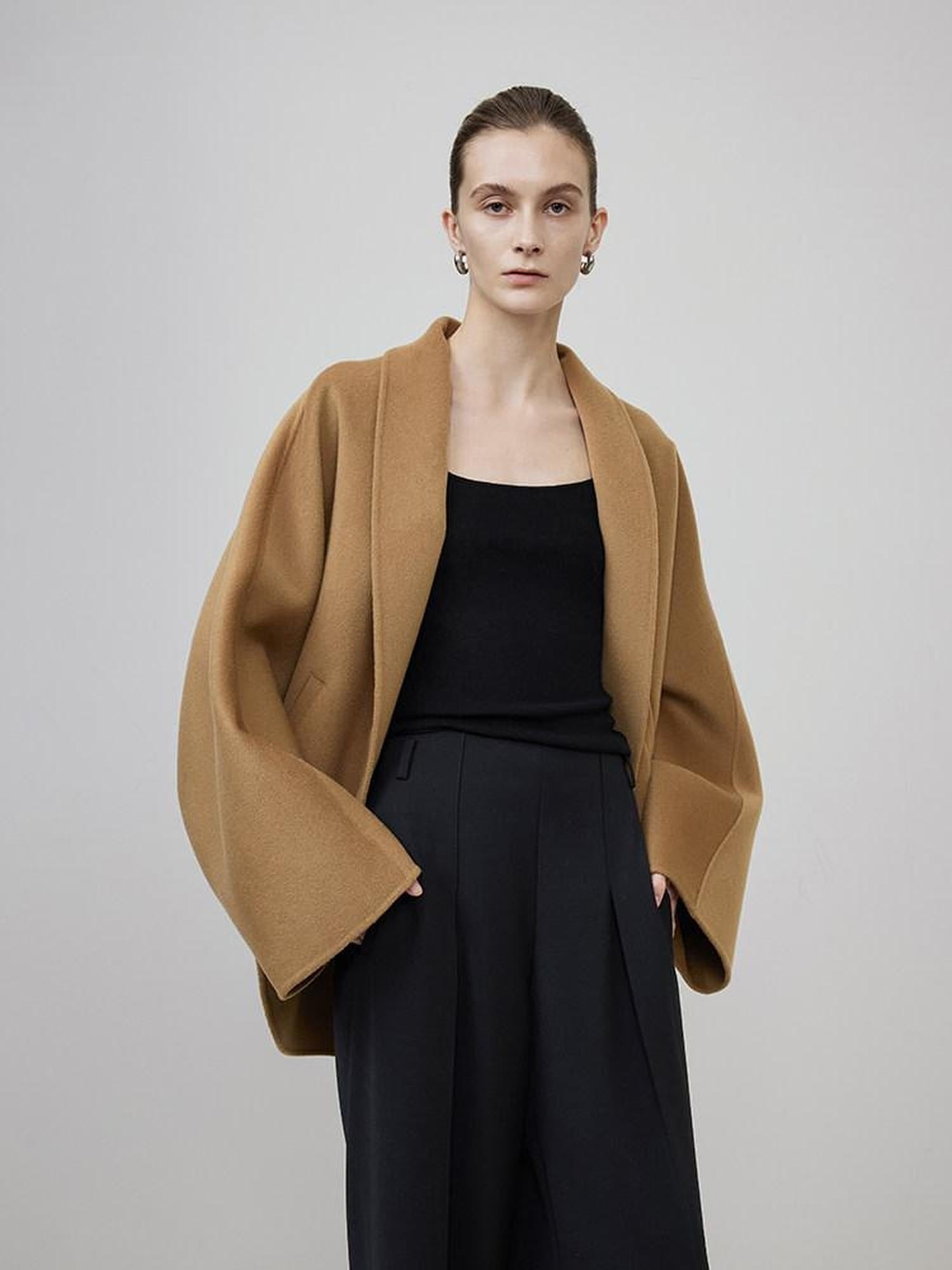 unspoken Asymmetric Sculpted Single Breasted Minimal Commuter Loose V-neck Wool Coats