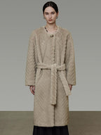 unspoken Warm Thick Beige Loose Fit Collarless Mid Length Commuter Women Long Coats