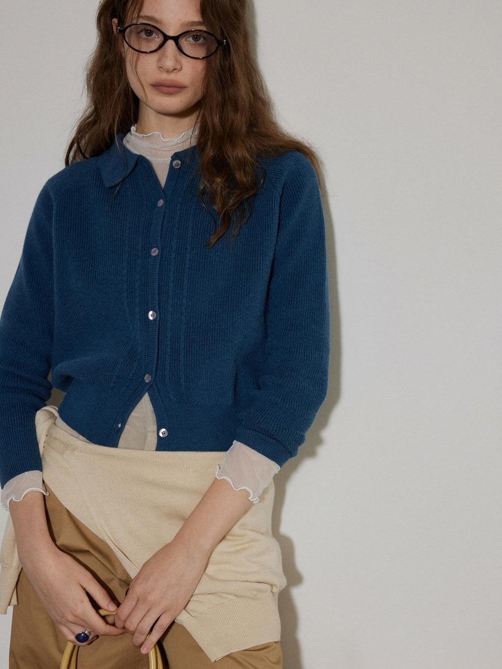 Lofi choose Light Poly Wool Jacquard Workwear Short Sleeve For Women Button Knit Cardigans