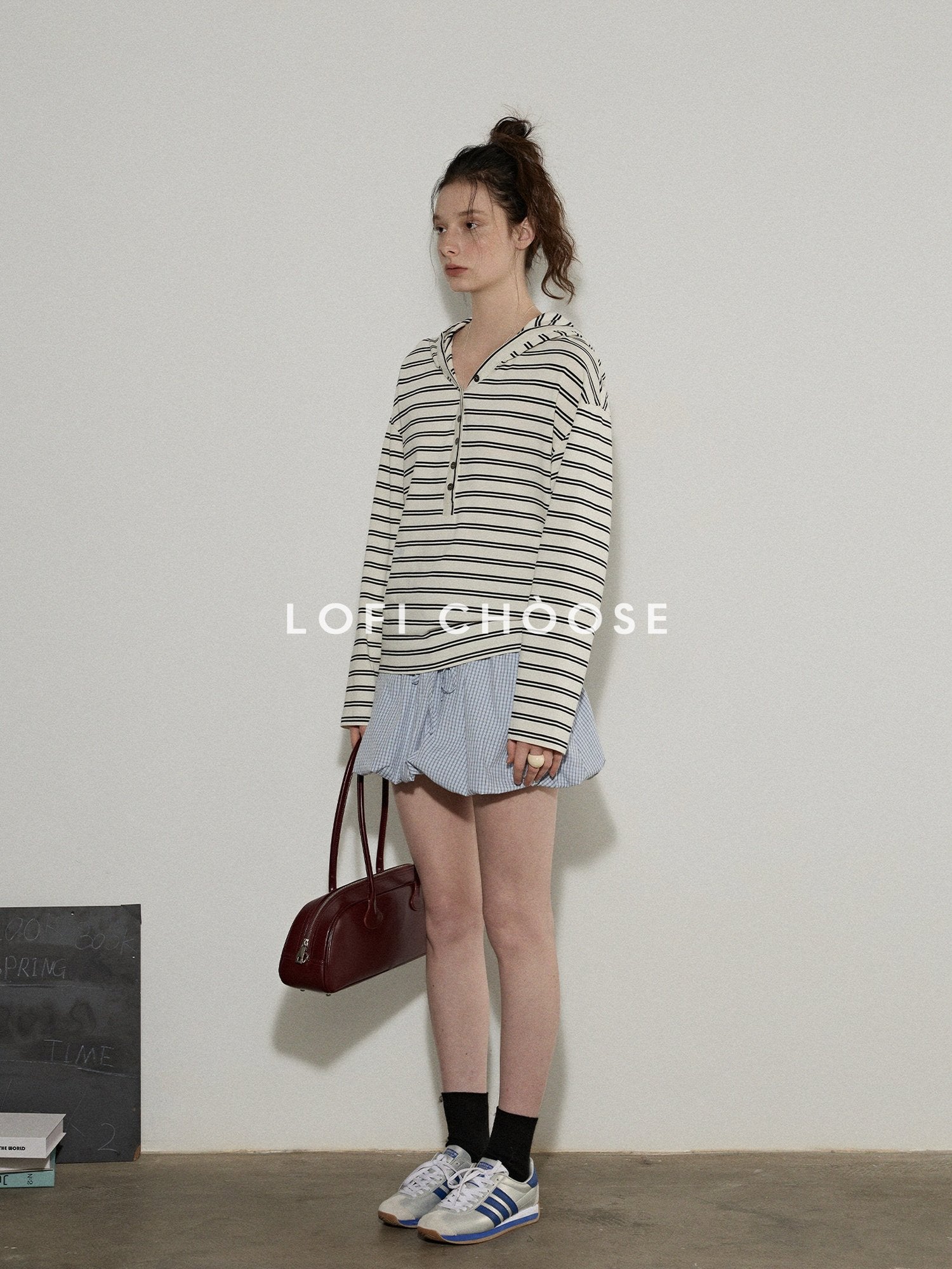 Lofi choose Comfortable Loose Plaid Button Collar Long Sleeve Women Workwear Midi Dresses