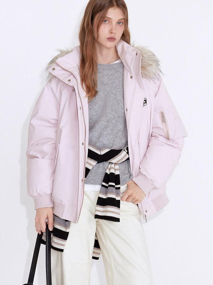 fano White Duck 90 Percent Down Removable Hood Casual Regular Women Pink Down Jackets