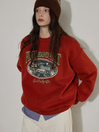 Lofi choose Cozy Thick Oversized Pullover Crewneck Cartoon Anime Print Vintage Red Sweatshirt