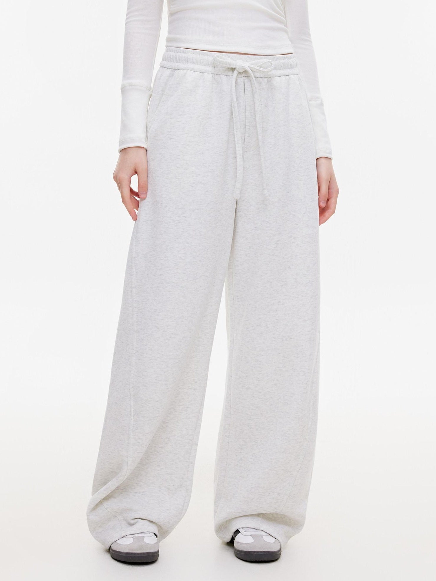 ikyou Thermal Casual Loose Pocket Elastic Waist Women Heather Gray Wide Leg Pants