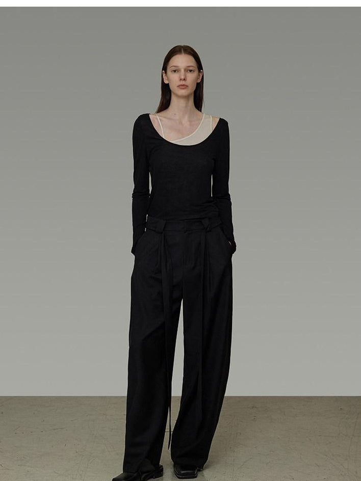 unspoken Asymmetric Lyocell Knit Slim Casual Colorblock Longsleeve Women Top & Pants Sets