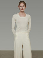 unspoken Skin Friendly Breathable Pure Wool Slim Fit Minimalist Office Women Knit Blouses