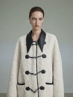 unspoken Thick Warm Minimalist Straight Fit Women Toggle Colorblock Mid Length Wool Coats