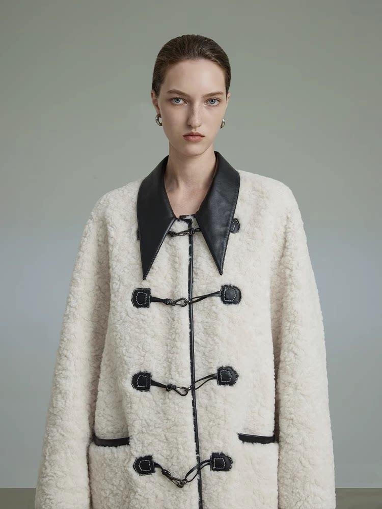 unspoken Thick Warm Minimalist Straight Fit Women Toggle Colorblock Mid Length Wool Coats