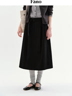 fano Shape Retaining High Waist Pleated A Line Casual Women Cotton Maxi Skirts