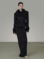unspoken Warm Wool Blend Slim Fit Button Front Women Black Long Sleeve Cropped Jackets