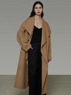 unspoken Thick 100 Percent Sheep Wool Long Loose Lapel Minimalist Sand Brown Wool Coats