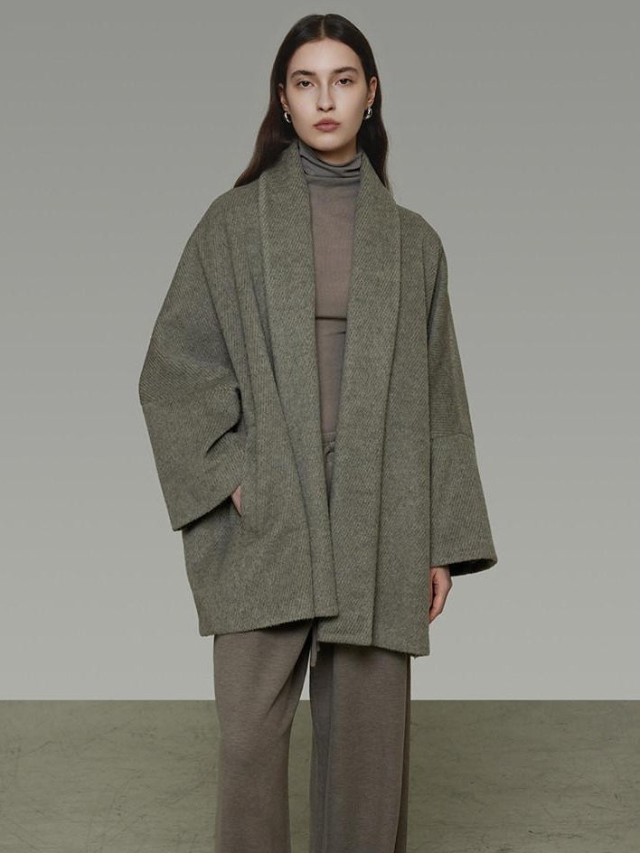 unspoken Soft Wool Blend Tailored Cut Minimal Commuter Loose Fit Tobacco Green Wool Coats
