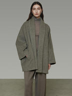 unspoken Soft Wool Blend Tailored Cut Minimal Commuter Loose Fit Tobacco Green Wool Coats