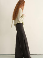 Stretch Knit Olive Gray Micro Flare Casual High Waist Women Flared Pants