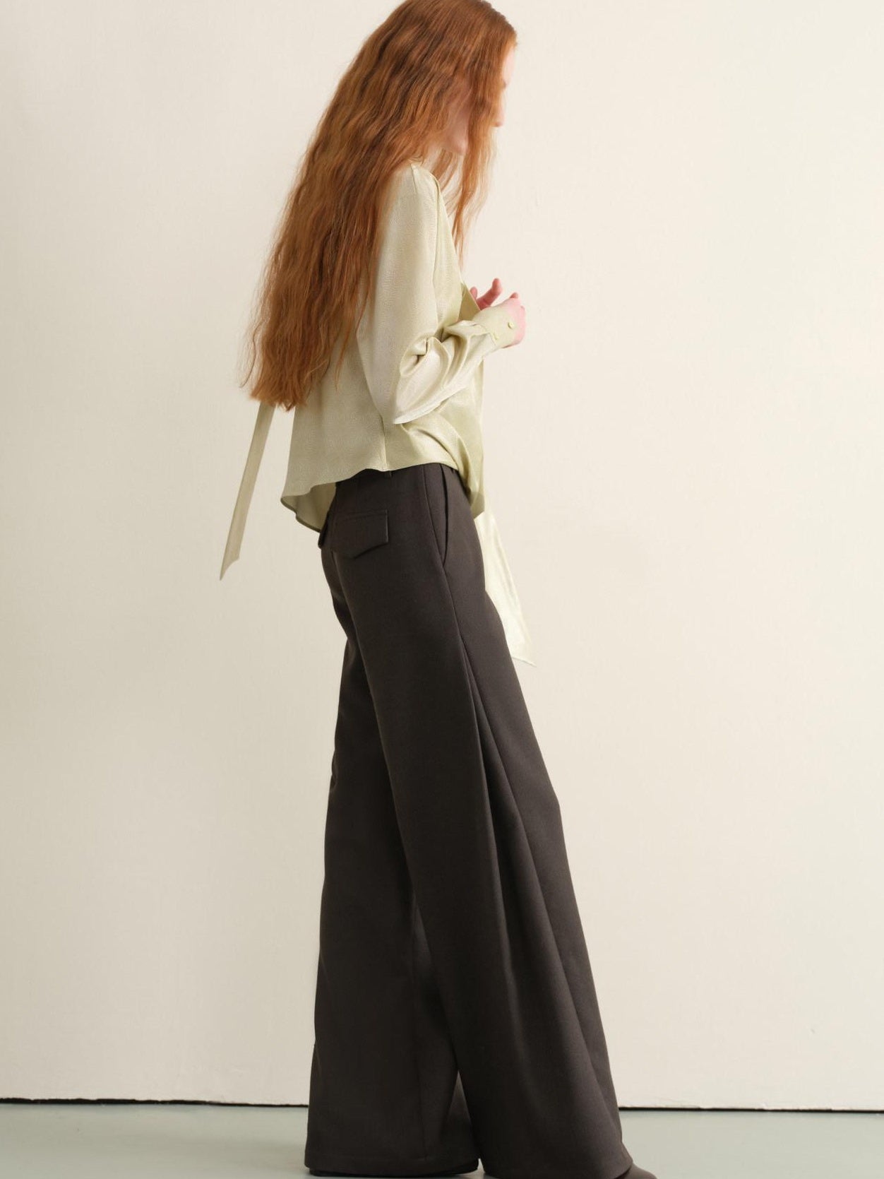 Stretch Knit Olive Gray Micro Flare Casual High Waist Women Flared Pants
