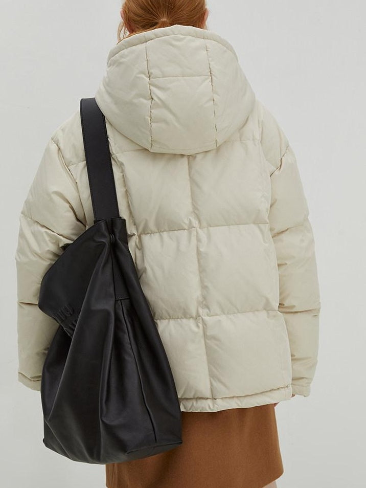 fano 90% White Duck Down Minimal Commuter Straight Hooded Milky Beige Down Jackets