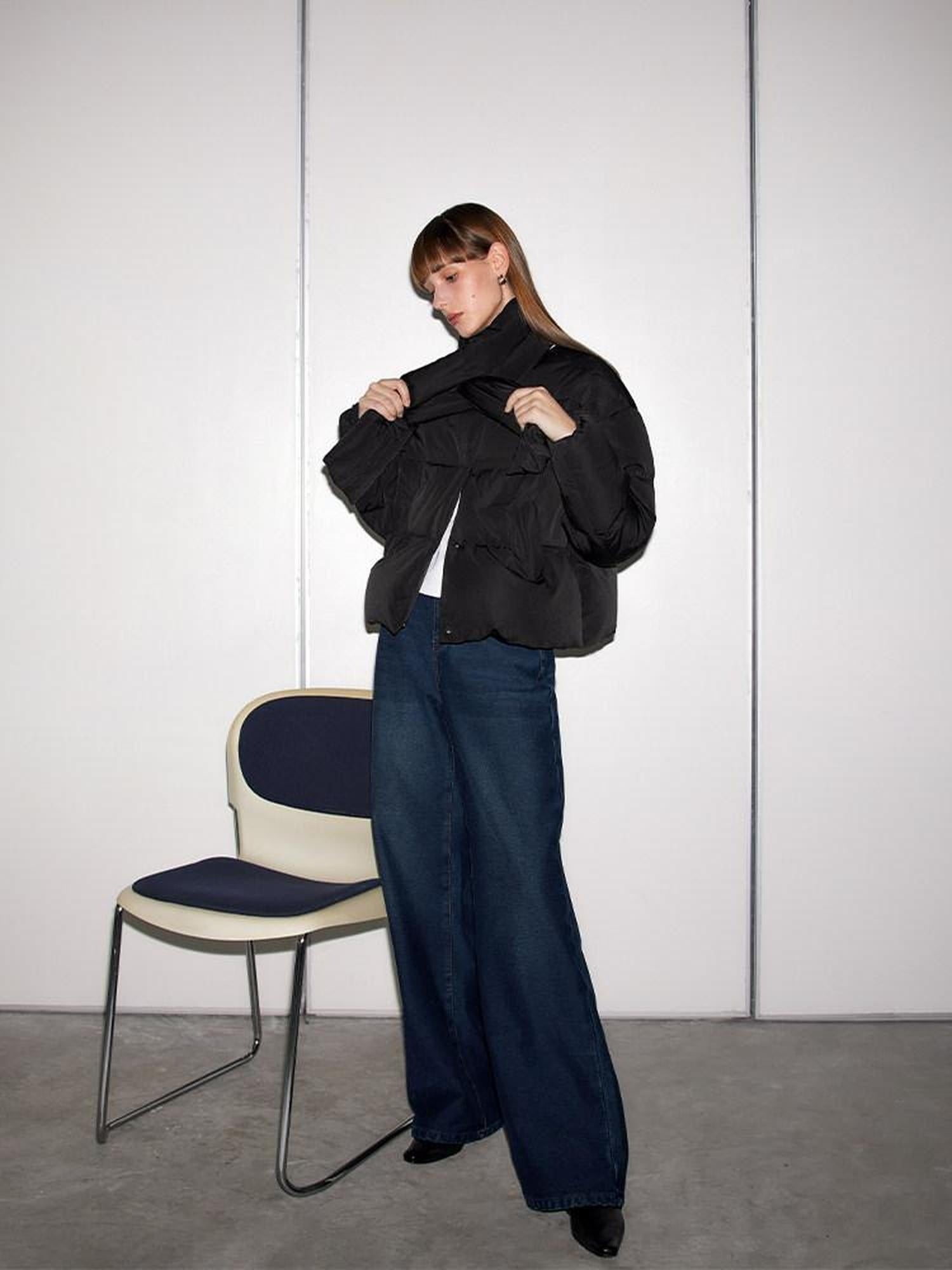 someone sometimes Vintage Blue Natural Waist Relaxed Fit Casual Polyester Wide Leg Jeans