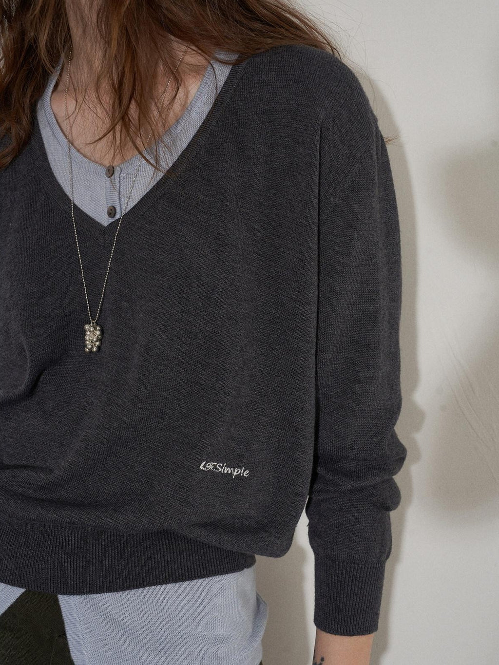 Lofi choose Silk Blend V-neck Oversized Pullover Simple Women Solid Knit Sweaters