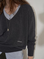 Lofi choose Silk Blend V-neck Oversized Pullover Simple Women Solid Knit Sweaters