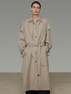 unspoken Minimalist Longline Single Breasted Loose Fit Women Beige Trench Coats