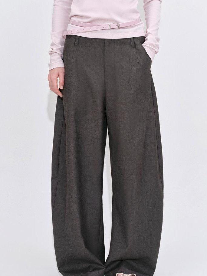 fano Poly Rayon Blend Mid High Waist Minimal Commuter Pine Gray Wide Leg Pants