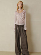 someonesometimes Lyocell Blend Slim Ruched Bell Sleeve Mauve Drape Neck Long Sleeve T-Shirts