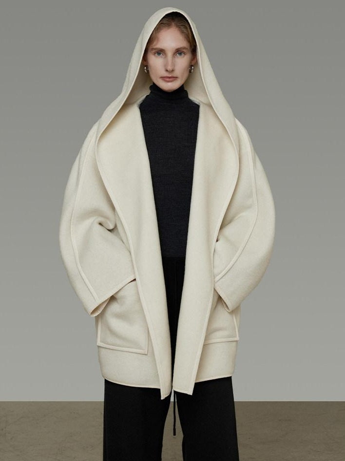 unspoken 100 Percent Sheep Wool Commuter Relaxed Notched Lapel White Wool Coats