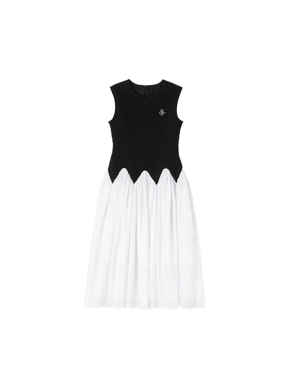 ikyou Office Minimal 3D Detail A Line Sleeveless Round Neck Black White Maxi Dresses